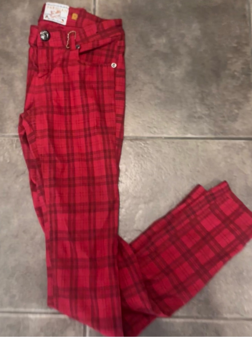 Parisian Works Red Plaid Skinny Jeans